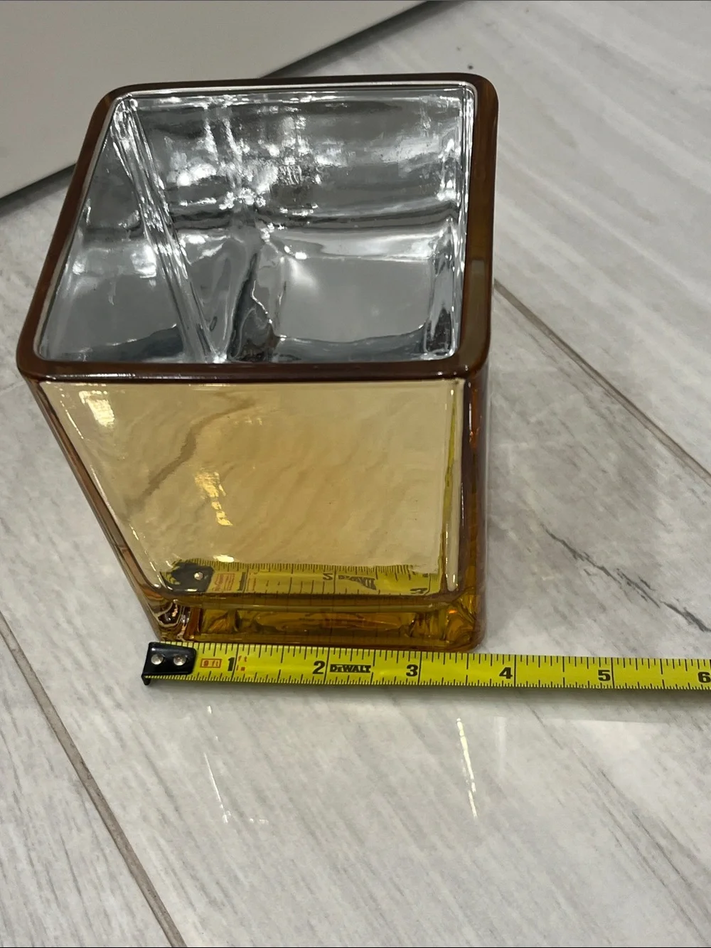Amber/Gold Glass Square Vase - Home Accents